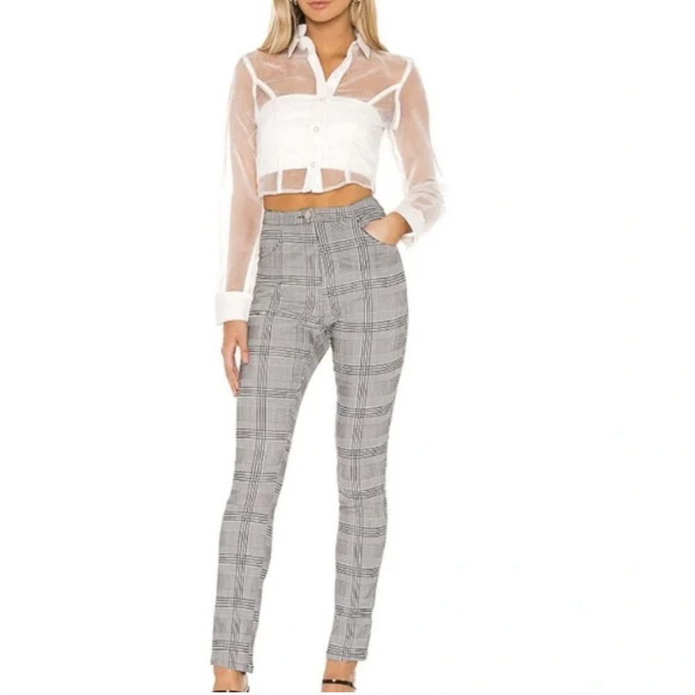 Superdown Plaid High Waist Pants Black White Stretch Trousers S Dark‎ Academia